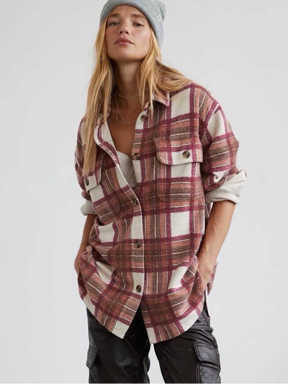 American Eagle Oversized Plaid Fleece & Love Shacket - Small